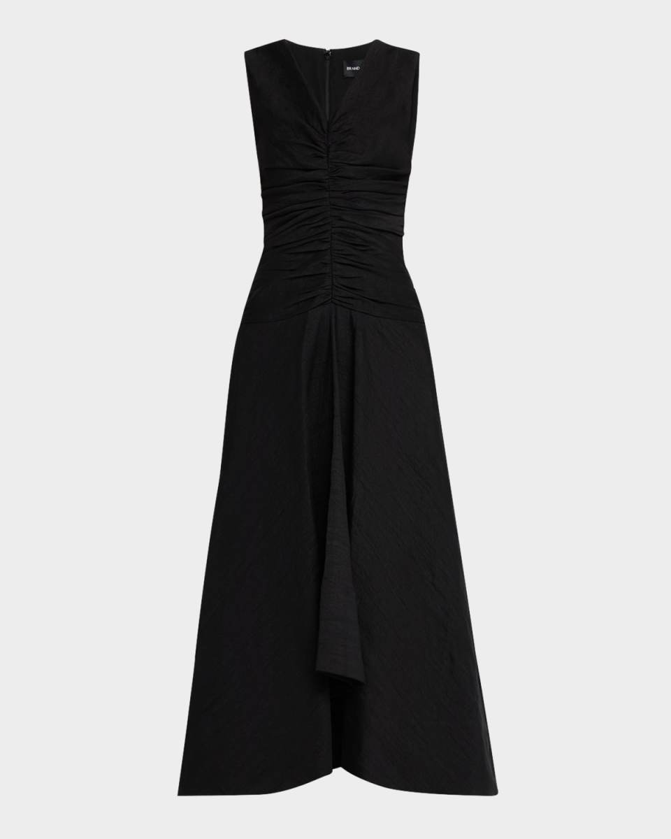 The Finley Sleeveless Ruched V-Neck Midi Dress